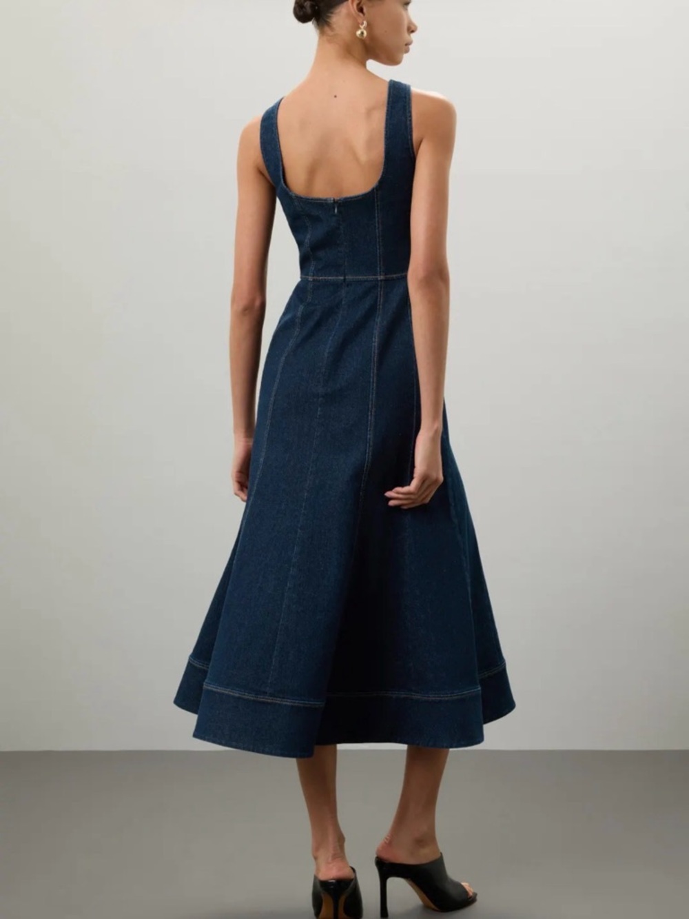 Jason Wu Fit and Flare Denim Midi Dress Sweetheart Neckline Size 0 Western Rodeo - Picture 3 of 12
